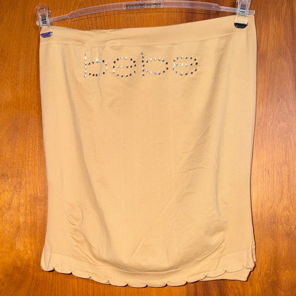 bebe Cream Scalloped-Hem tube top with Crystal Logo